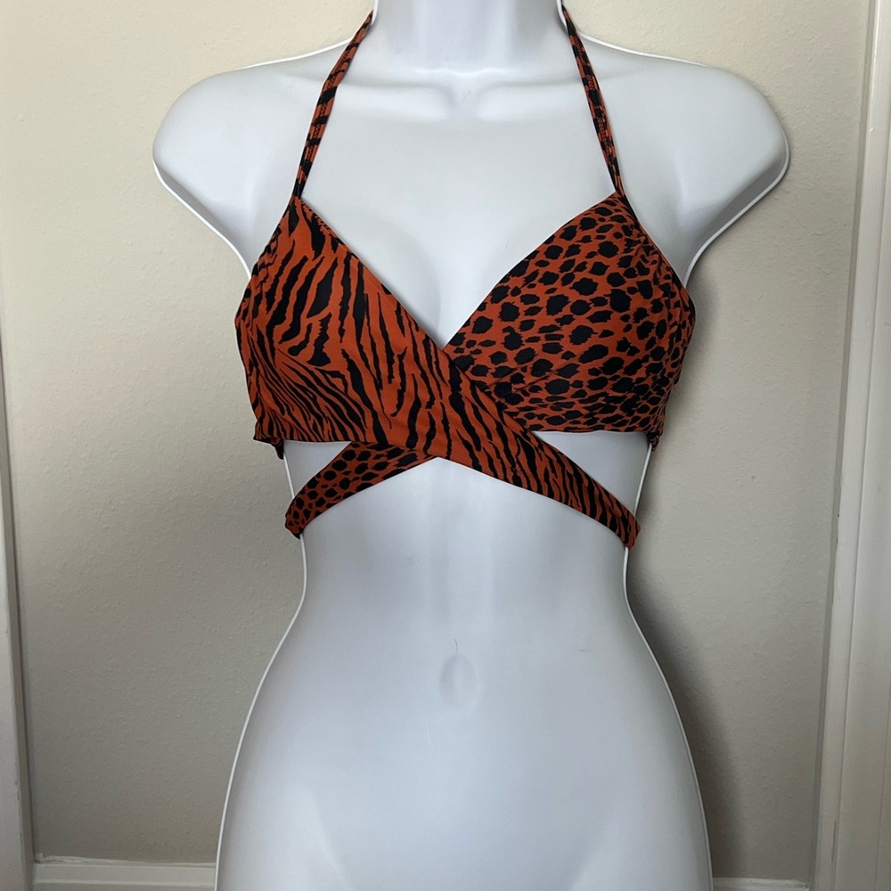 Victoria's Secret Orange and Black Animal Print Padded Underwire Bikini Top